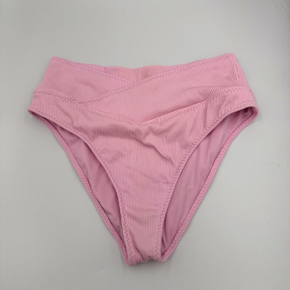 Fabletics Pink Ribbed High Waisted Bikini Bottom Swimwear Size Unknown